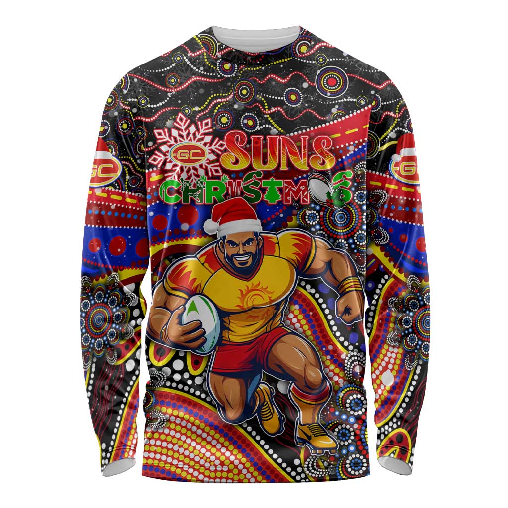 Merry Christmas AFL Gold Coast Suns Long Sleeve Shirt Aboriginal Santa Football Mascot