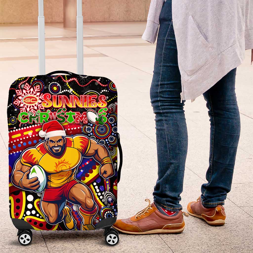 Merry Christmas AFL Gold Coast Suns Luggage Cover Aboriginal Santa Football Mascot
