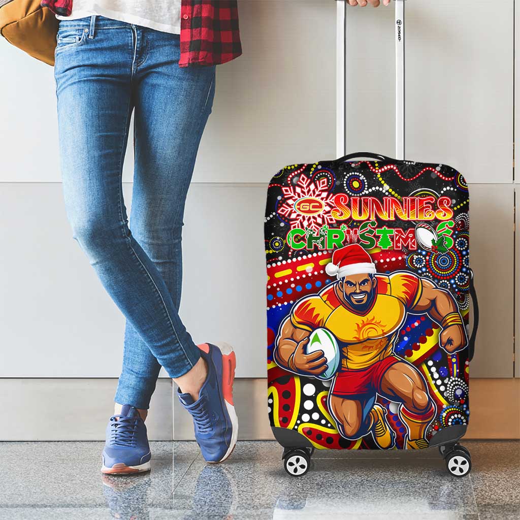 Merry Christmas AFL Gold Coast Suns Luggage Cover Aboriginal Santa Football Mascot