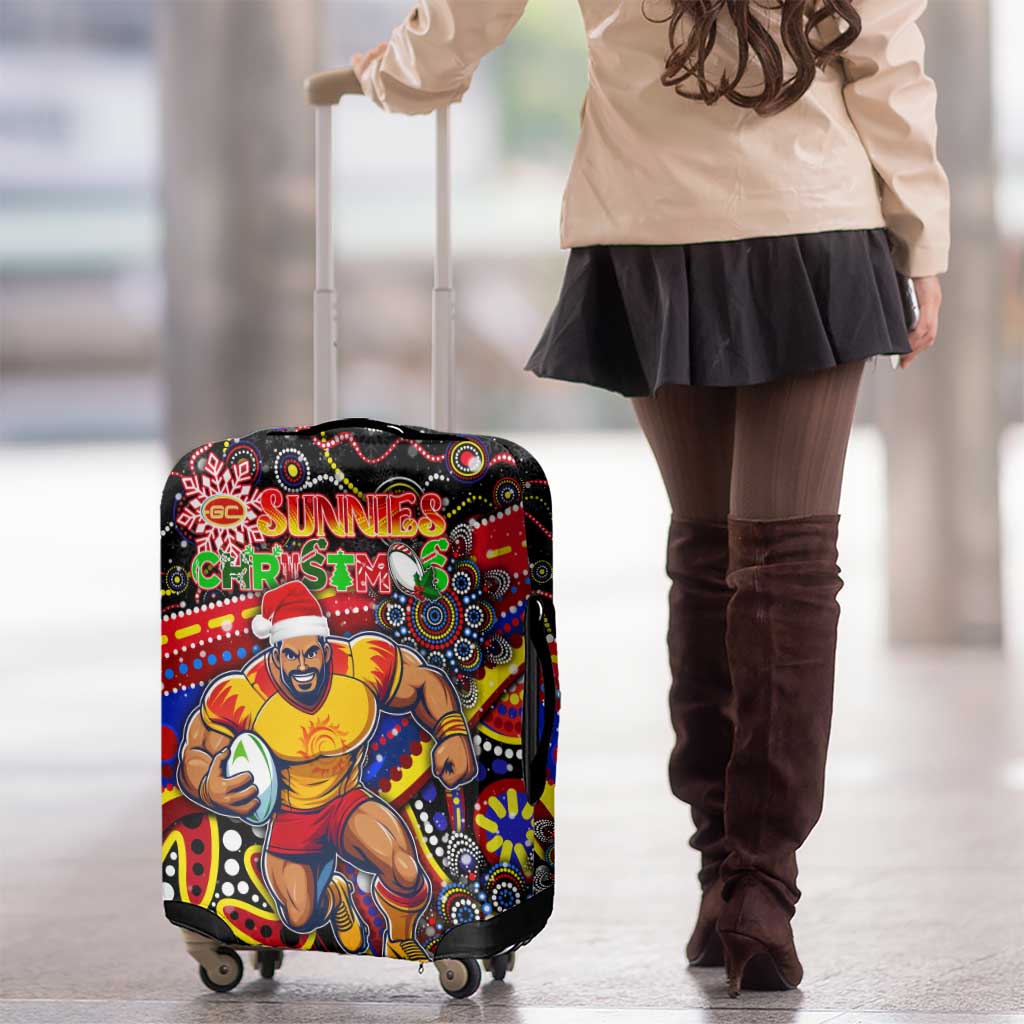Merry Christmas AFL Gold Coast Suns Luggage Cover Aboriginal Santa Football Mascot