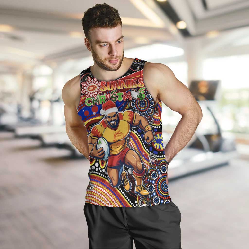 Merry Christmas AFL Gold Coast Suns Men Tank Top Aboriginal Santa Football Mascot