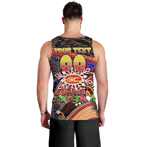 Merry Christmas AFL Gold Coast Suns Men Tank Top Aboriginal Santa Football Mascot