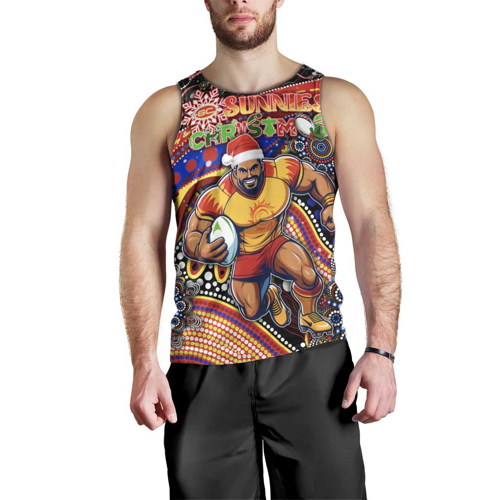 Merry Christmas AFL Gold Coast Suns Men Tank Top Aboriginal Santa Football Mascot