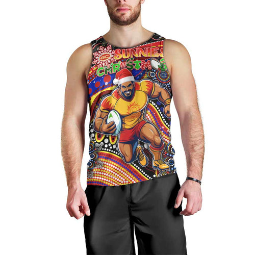 Merry Christmas AFL Gold Coast Suns Men Tank Top Aboriginal Santa Football Mascot