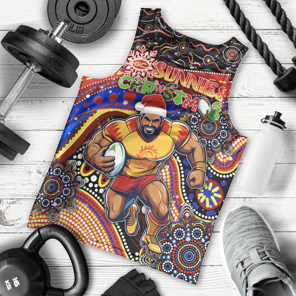 Merry Christmas AFL Gold Coast Suns Men Tank Top Aboriginal Santa Football Mascot