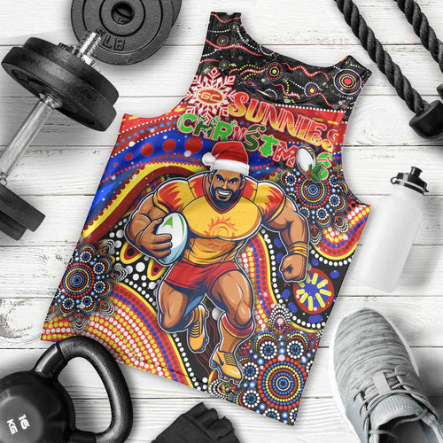 Merry Christmas AFL Gold Coast Suns Men Tank Top Aboriginal Santa Football Mascot