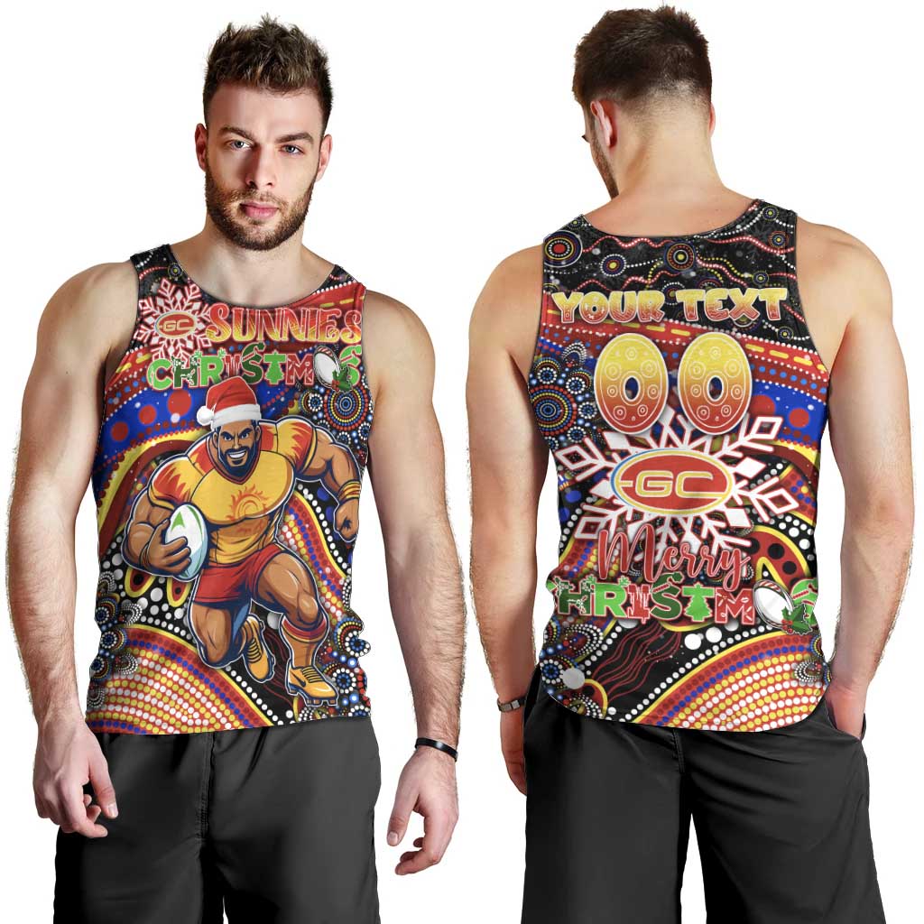 Merry Christmas AFL Gold Coast Suns Men Tank Top Aboriginal Santa Football Mascot