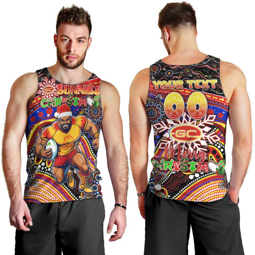 Merry Christmas AFL Gold Coast Suns Men Tank Top Aboriginal Santa Football Mascot