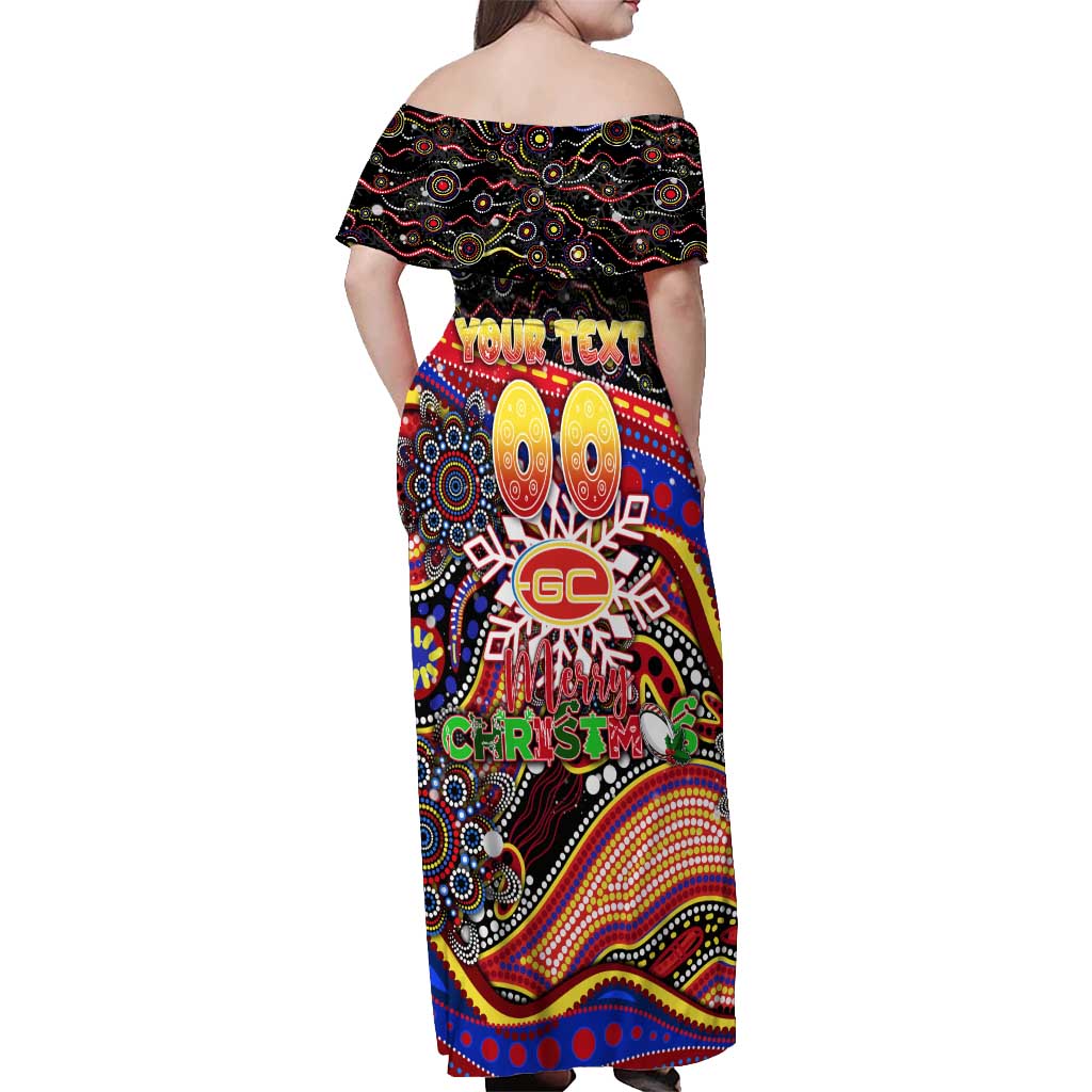 Merry Christmas AFL Gold Coast Suns Off Shoulder Maxi Dress Aboriginal Santa Football Mascot