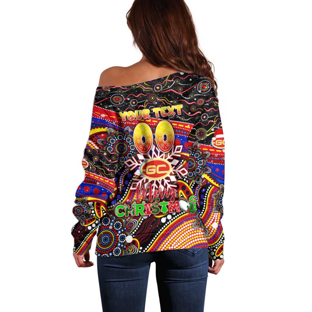 Merry Christmas AFL Gold Coast Suns Off Shoulder Sweater Aboriginal Santa Football Mascot