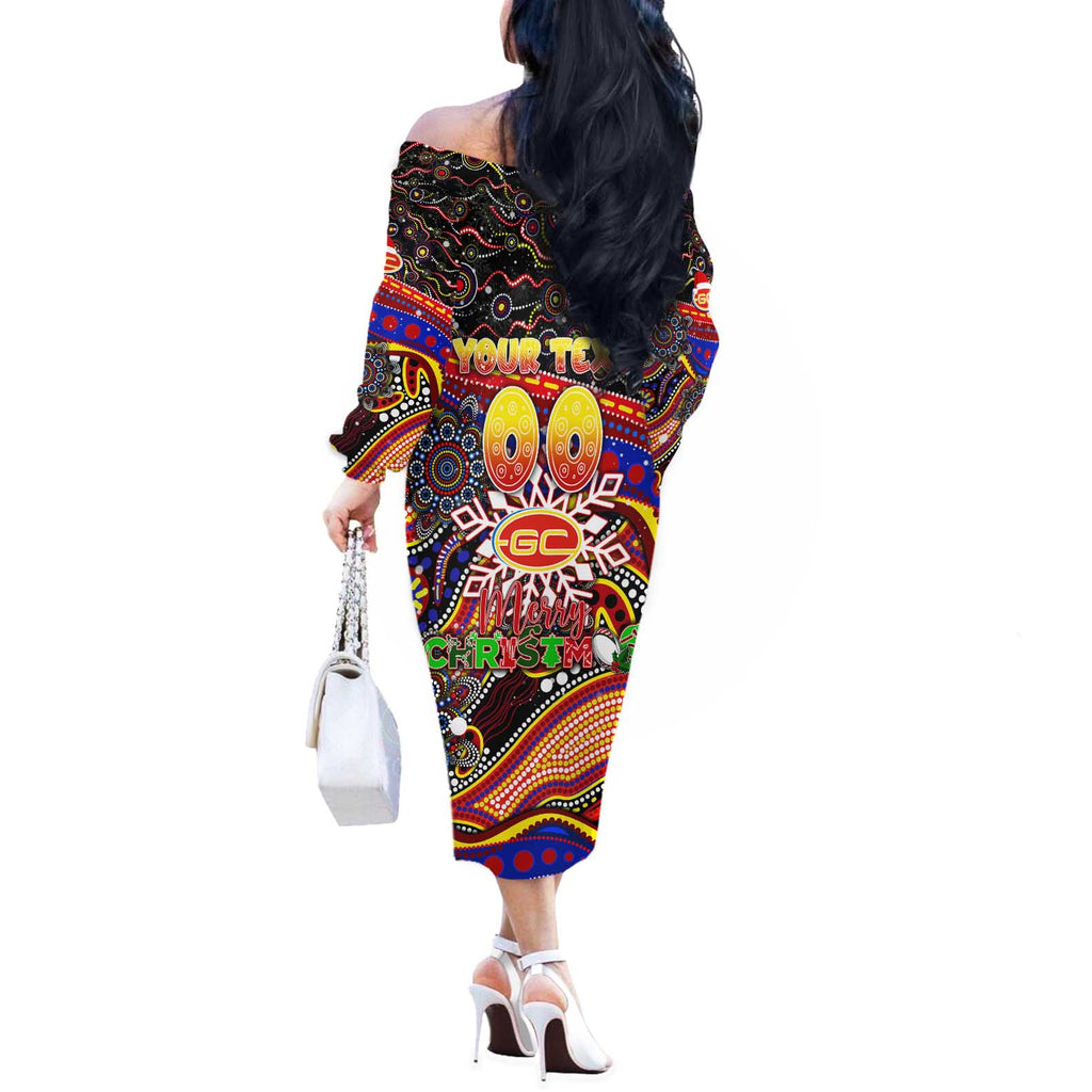 Merry Christmas AFL Gold Coast Suns Off The Shoulder Long Sleeve Dress Aboriginal Santa Football Mascot