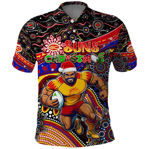 Merry Christmas AFL Gold Coast Suns Polo Shirt Aboriginal Santa Football Mascot