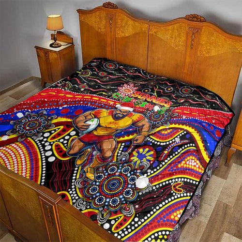 Merry Christmas AFL Gold Coast Suns Quilt Aboriginal Santa Football Mascot