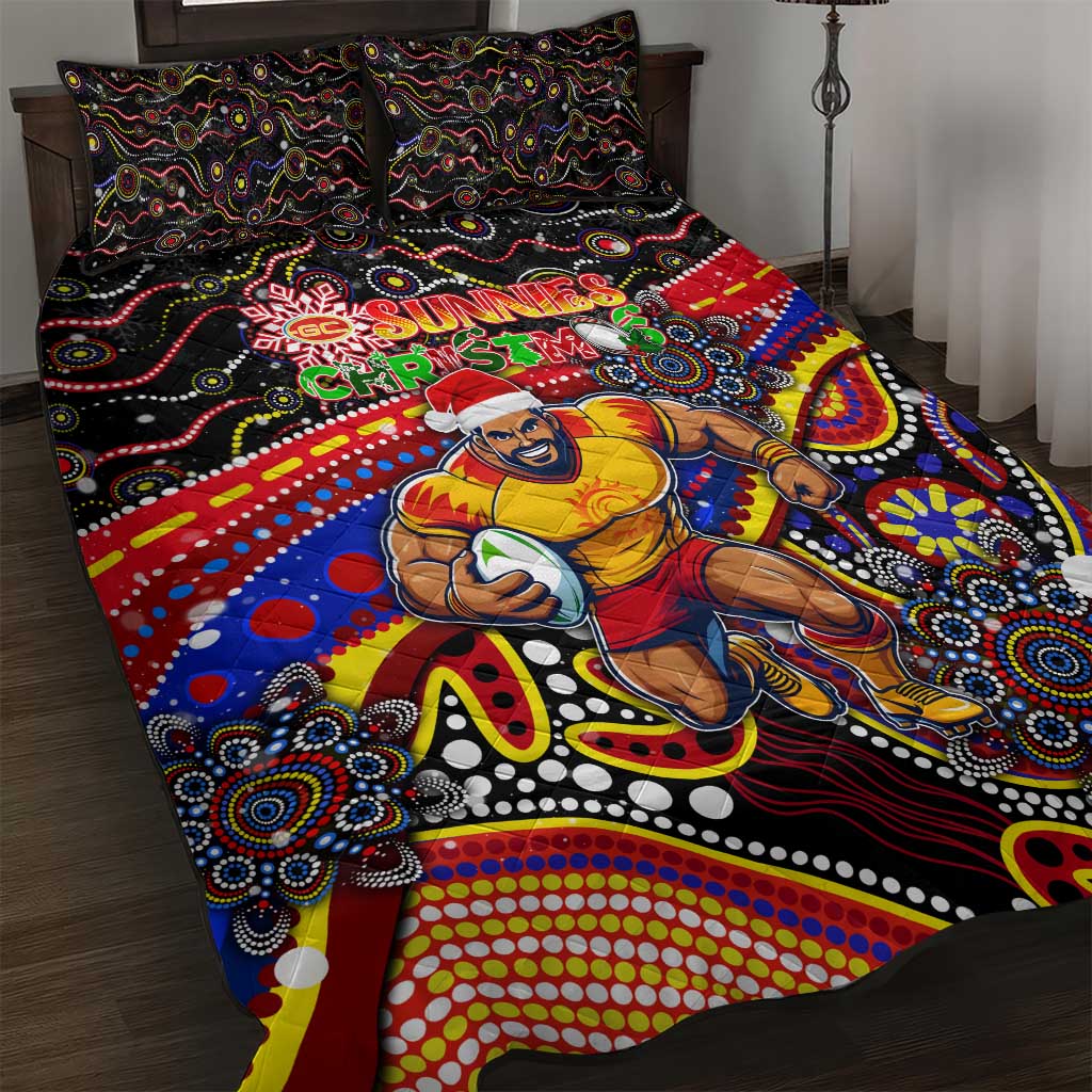 Merry Christmas AFL Gold Coast Suns Quilt Bed Set Aboriginal Santa Football Mascot
