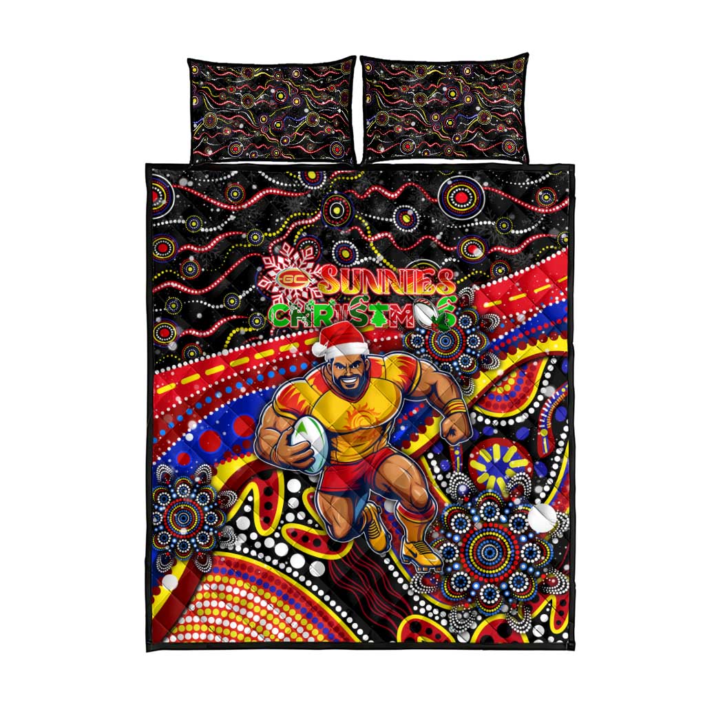 Merry Christmas AFL Gold Coast Suns Quilt Bed Set Aboriginal Santa Football Mascot