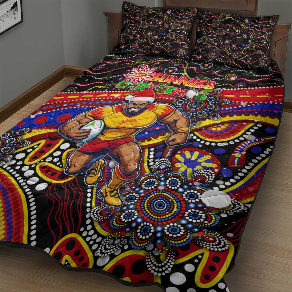 Merry Christmas AFL Gold Coast Suns Quilt Bed Set Aboriginal Santa Football Mascot