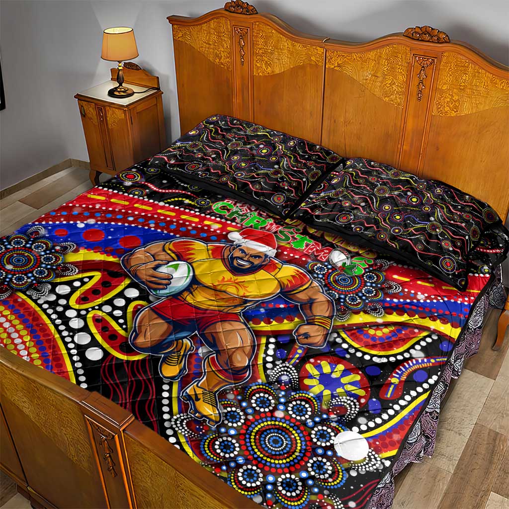 Merry Christmas AFL Gold Coast Suns Quilt Bed Set Aboriginal Santa Football Mascot