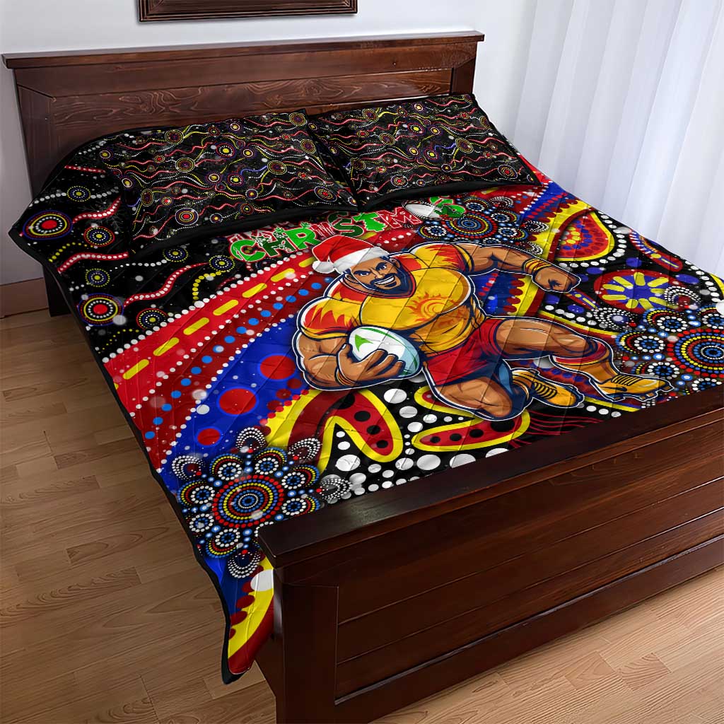Merry Christmas AFL Gold Coast Suns Quilt Bed Set Aboriginal Santa Football Mascot