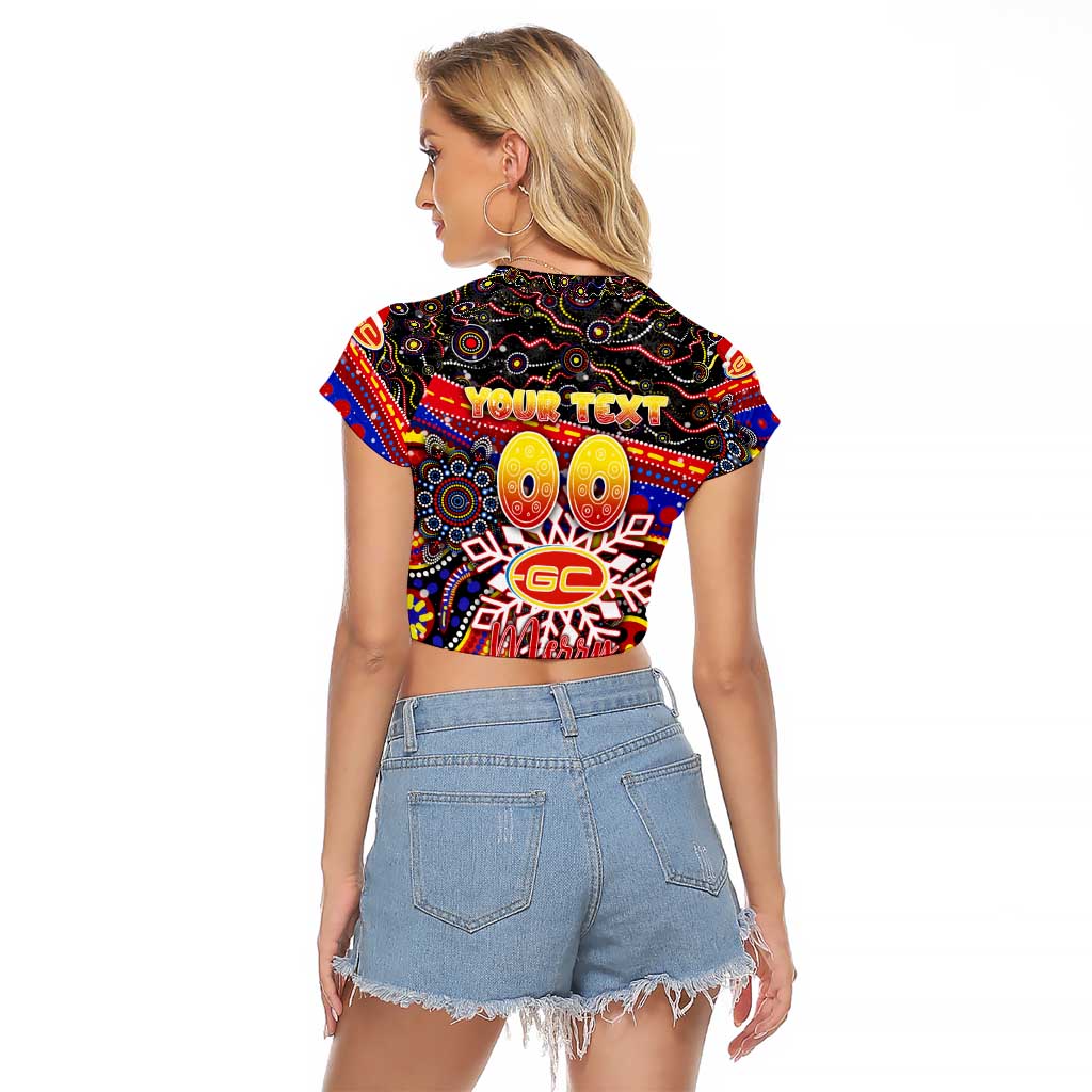 Merry Christmas AFL Gold Coast Suns Raglan Cropped T Shirt Aboriginal Santa Football Mascot