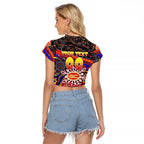 Merry Christmas AFL Gold Coast Suns Raglan Cropped T Shirt Aboriginal Santa Football Mascot