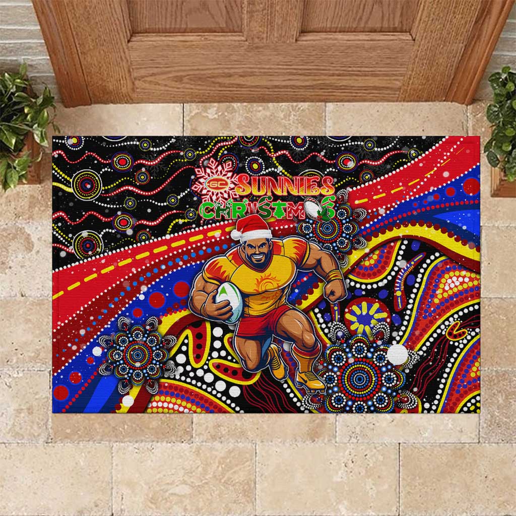 Merry Christmas AFL Gold Coast Suns Rubber Doormat Aboriginal Santa Football Mascot