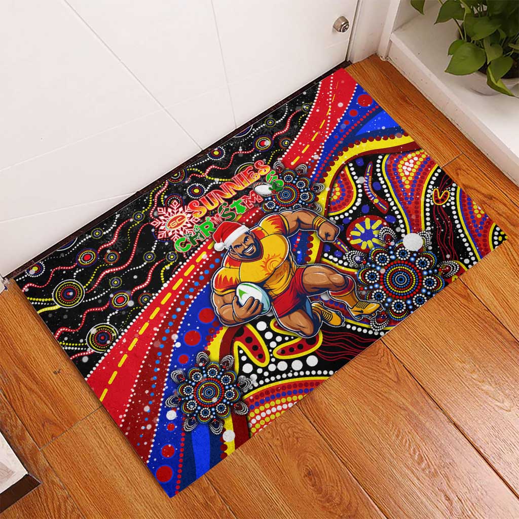 Merry Christmas AFL Gold Coast Suns Rubber Doormat Aboriginal Santa Football Mascot