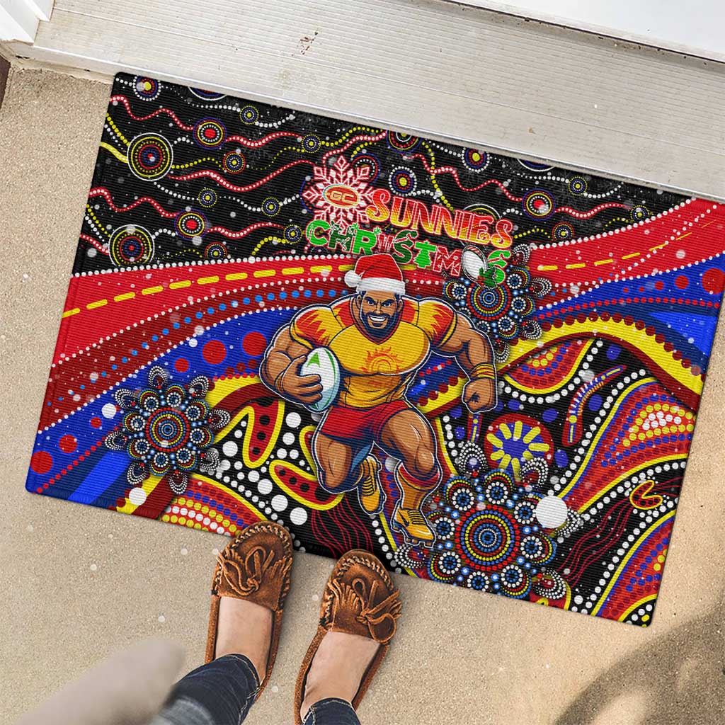 Merry Christmas AFL Gold Coast Suns Rubber Doormat Aboriginal Santa Football Mascot