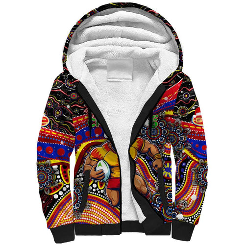 Merry Christmas AFL Gold Coast Suns Sherpa Hoodie Aboriginal Santa Football Mascot