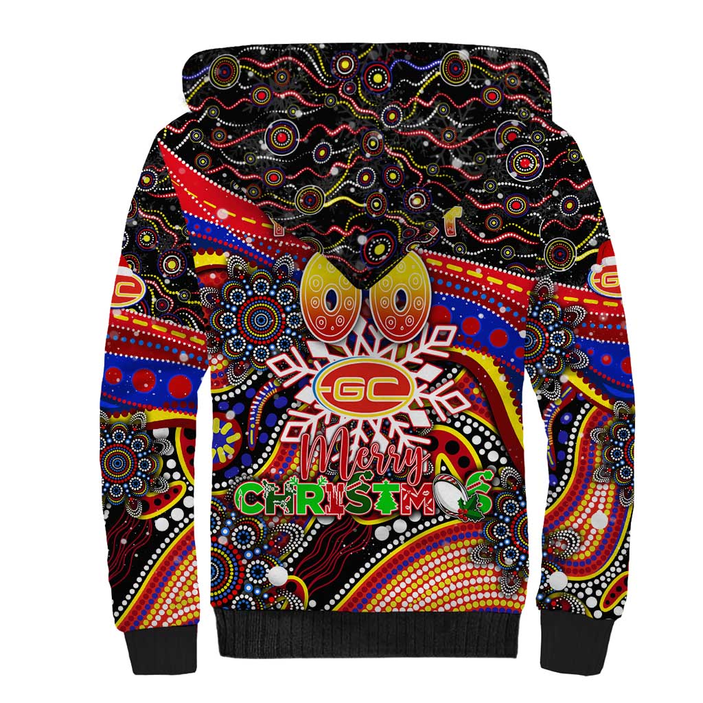Merry Christmas AFL Gold Coast Suns Sherpa Hoodie Aboriginal Santa Football Mascot