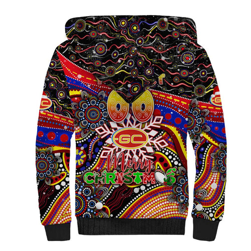 Merry Christmas AFL Gold Coast Suns Sherpa Hoodie Aboriginal Santa Football Mascot
