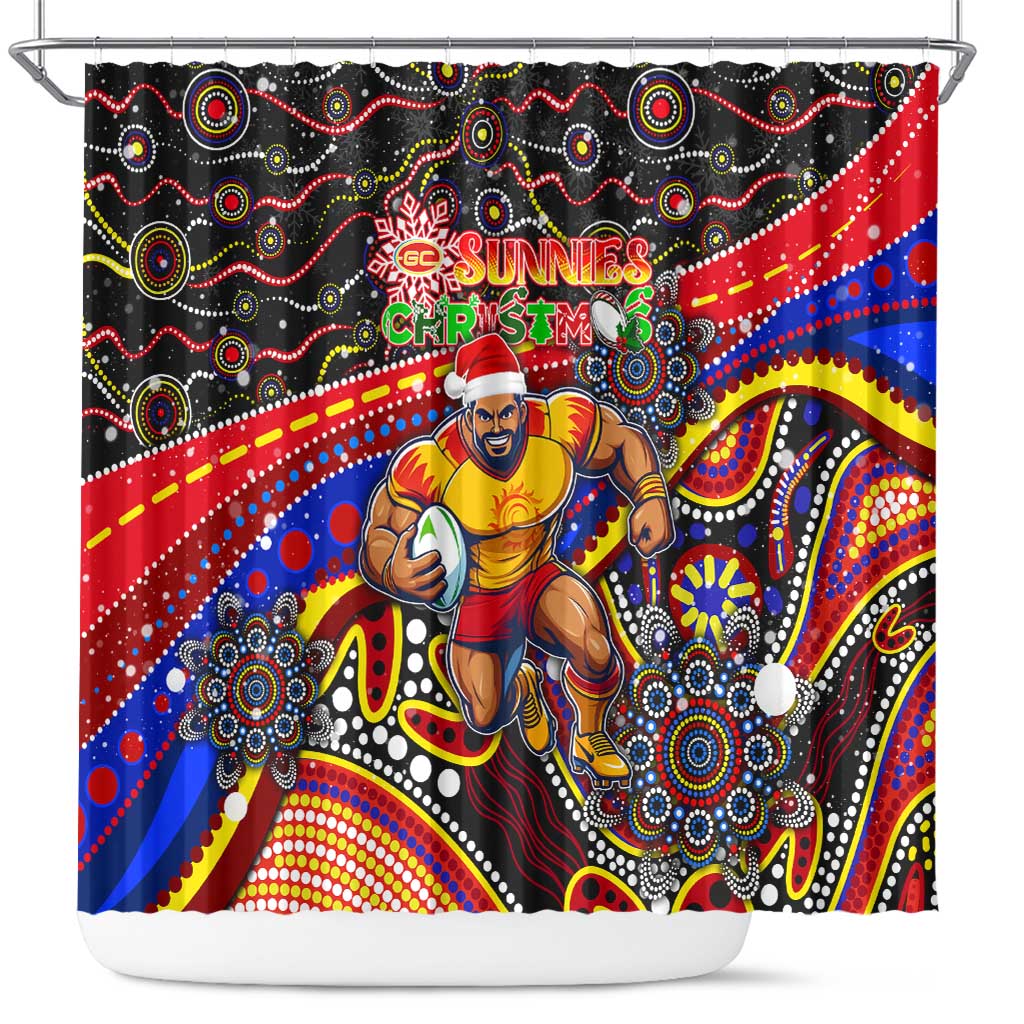 Merry Christmas AFL Gold Coast Suns Shower Curtain Aboriginal Santa Football Mascot
