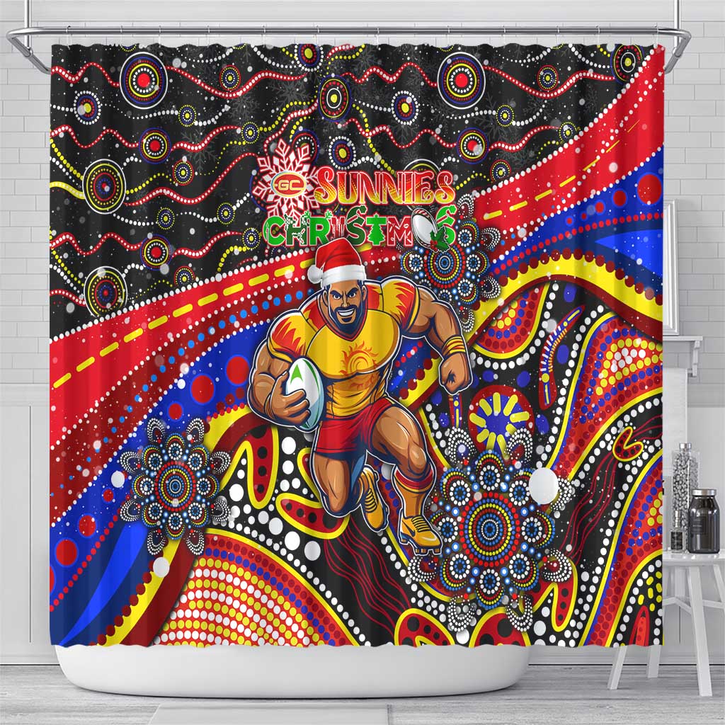 Merry Christmas AFL Gold Coast Suns Shower Curtain Aboriginal Santa Football Mascot