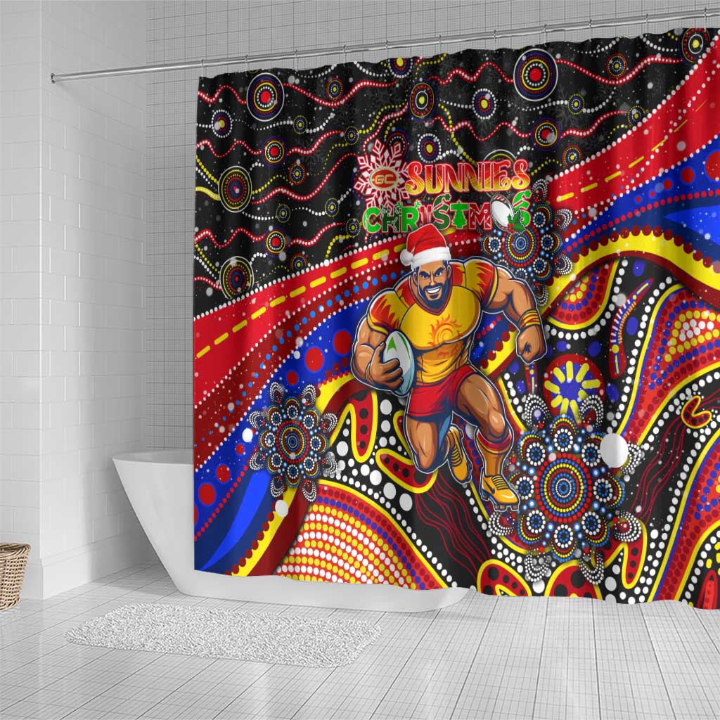 Merry Christmas AFL Gold Coast Suns Shower Curtain Aboriginal Santa Football Mascot