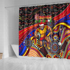 Merry Christmas AFL Gold Coast Suns Shower Curtain Aboriginal Santa Football Mascot