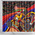 Merry Christmas AFL Gold Coast Suns Shower Curtain Aboriginal Santa Football Mascot