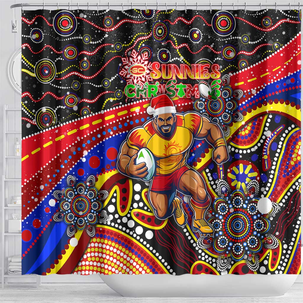Merry Christmas AFL Gold Coast Suns Shower Curtain Aboriginal Santa Football Mascot