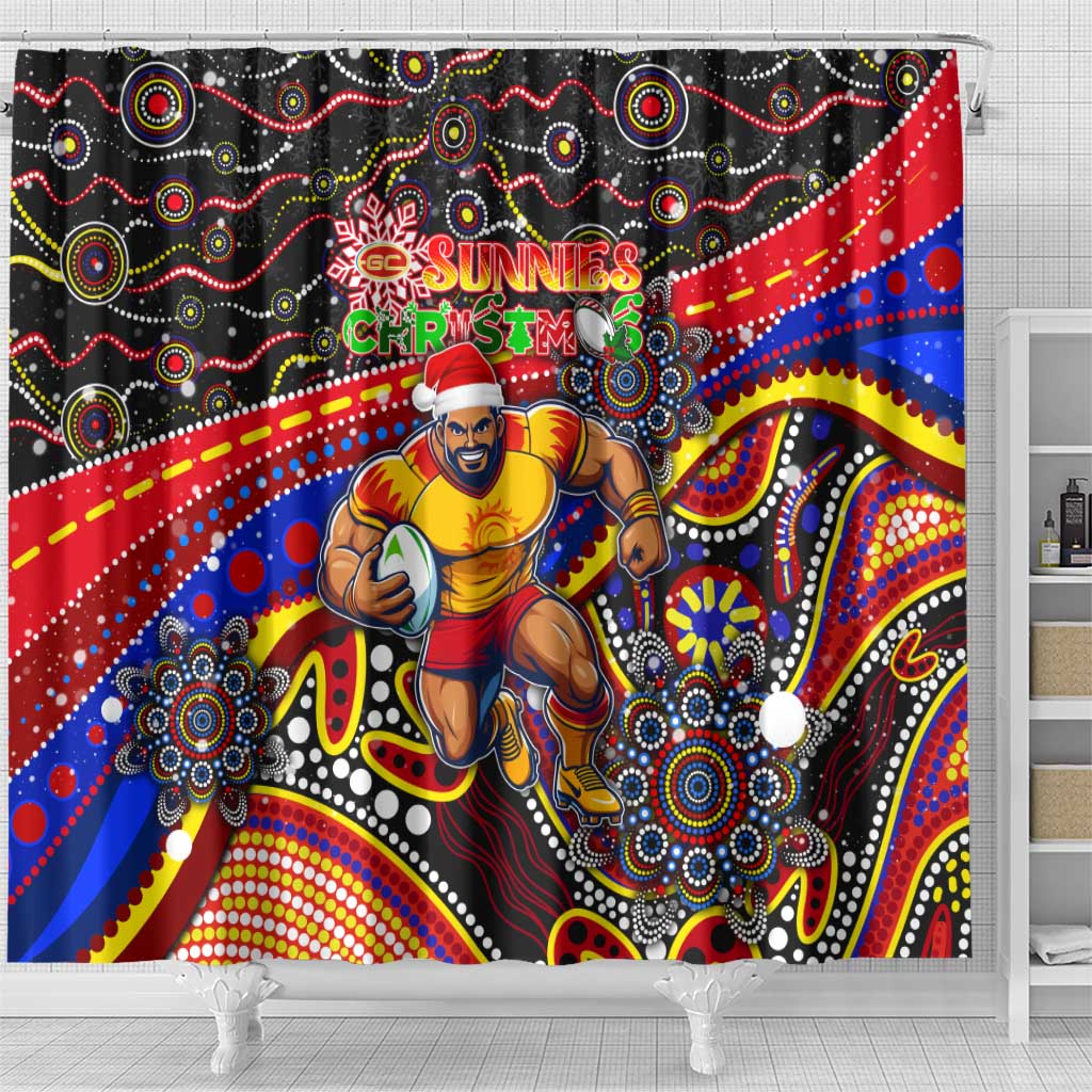 Merry Christmas AFL Gold Coast Suns Shower Curtain Aboriginal Santa Football Mascot
