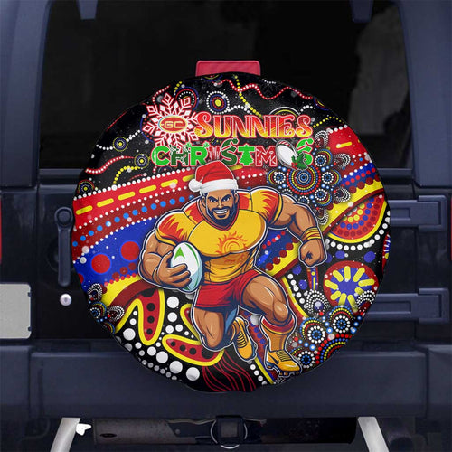 Merry Christmas AFL Gold Coast Suns Spare Tire Cover Aboriginal Santa Football Mascot