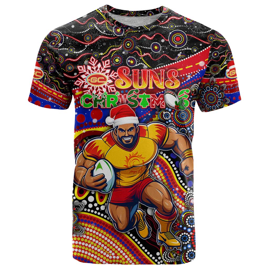 Merry Christmas AFL Gold Coast Suns T Shirt Aboriginal Santa Football Mascot