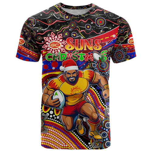 Merry Christmas AFL Gold Coast Suns T Shirt Aboriginal Santa Football Mascot