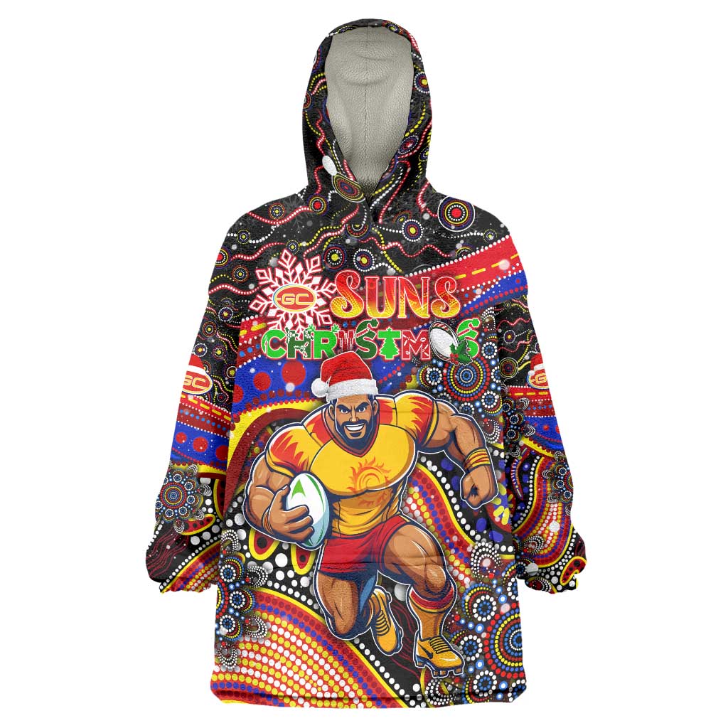 Merry Christmas AFL Gold Coast Suns Wearable Blanket Hoodie Aboriginal Santa Football Mascot