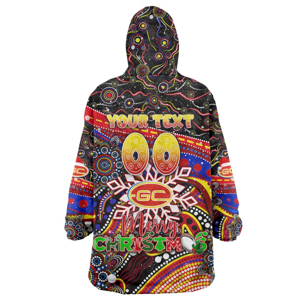 Merry Christmas AFL Gold Coast Suns Wearable Blanket Hoodie Aboriginal Santa Football Mascot
