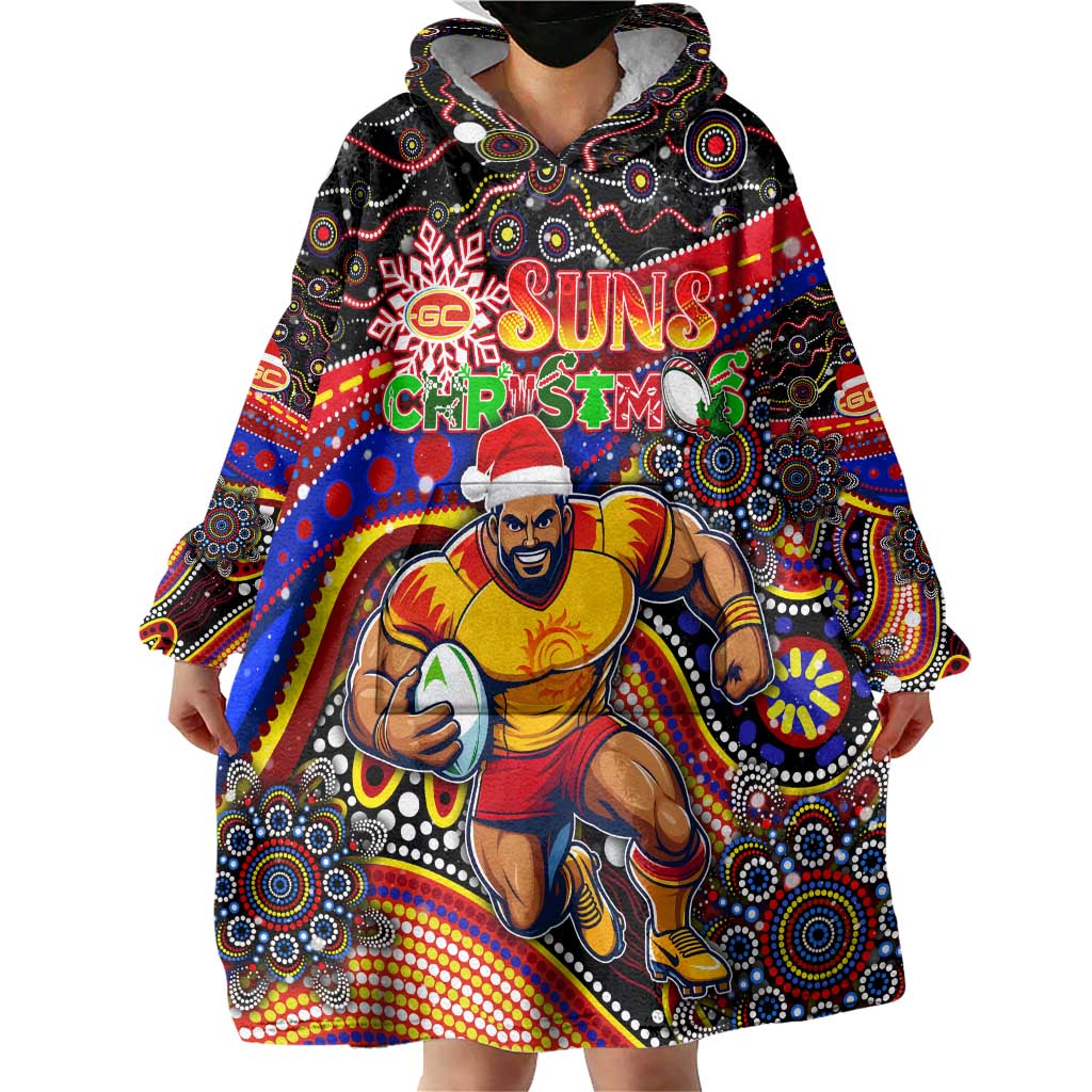 Merry Christmas AFL Gold Coast Suns Wearable Blanket Hoodie Aboriginal Santa Football Mascot