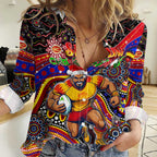 Merry Christmas AFL Gold Coast Suns Women Casual Shirt Aboriginal Santa Football Mascot