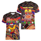 Merry Christmas AFL Gold Coast Suns Women V-Neck T-Shirt Aboriginal Santa Football Mascot