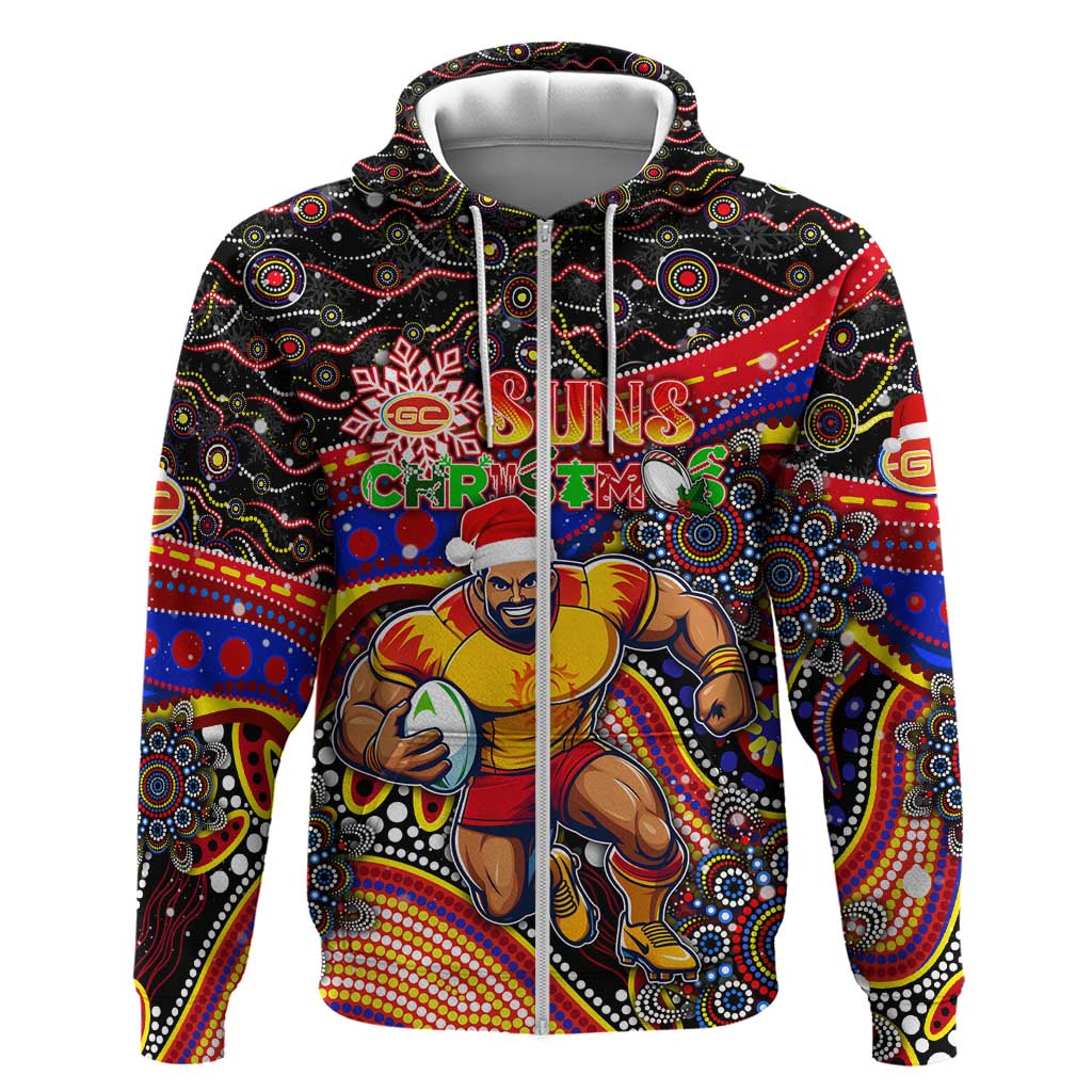 Merry Christmas AFL Gold Coast Suns Zip Hoodie Aboriginal Santa Football Mascot