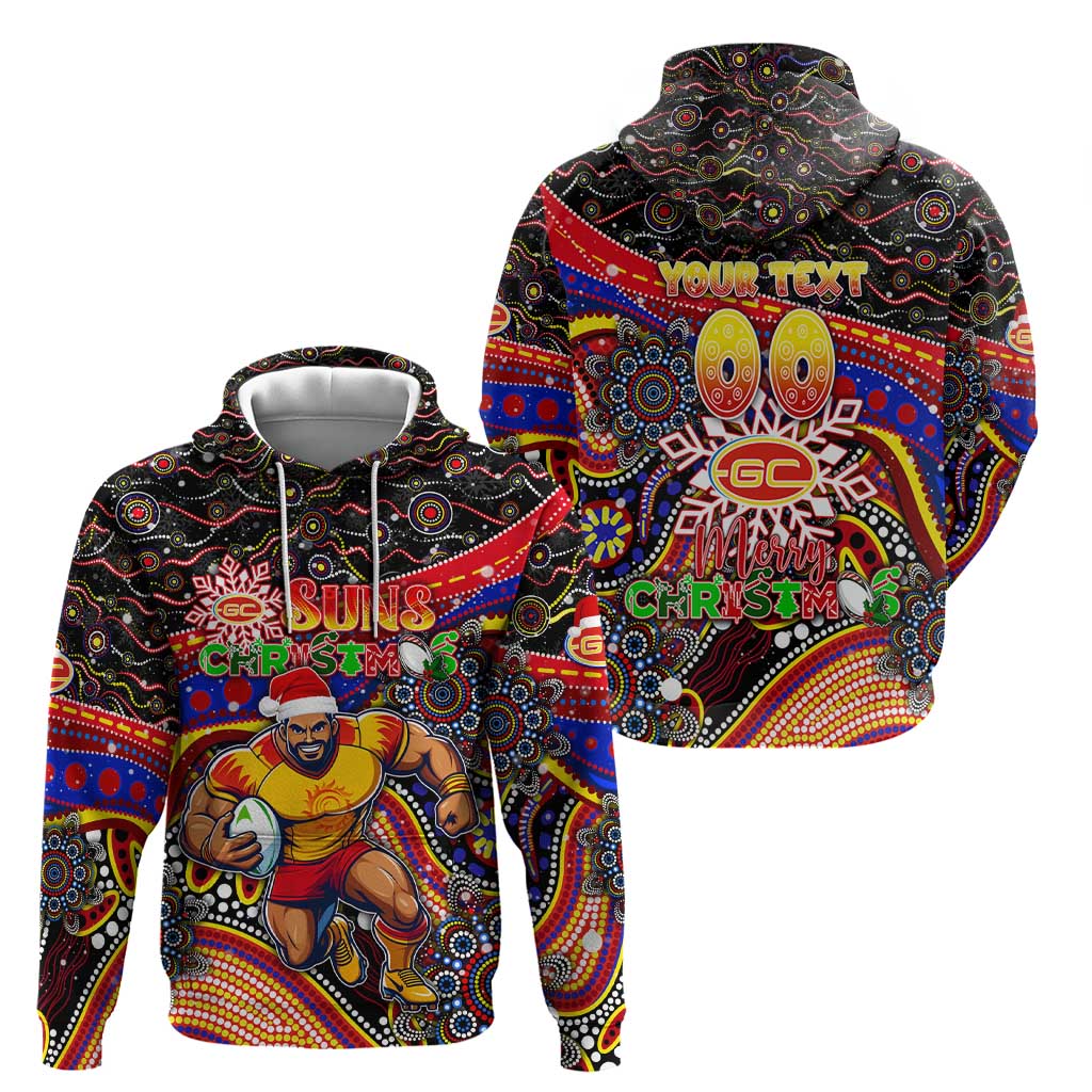 Merry Christmas AFL Gold Coast Suns Zip Hoodie Aboriginal Santa Football Mascot
