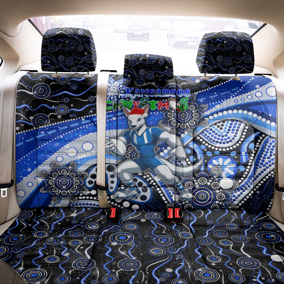 Merry Christmas AFL Kangaroos Back Car Seat Cover Aboriginal Santa Football Mascot