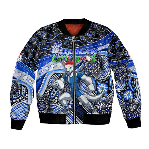 Merry Christmas AFL Kangaroos Bomber Jacket Aboriginal Santa Football Mascot
