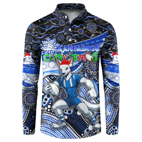 Merry Christmas AFL Kangaroos Button Sweatshirt Aboriginal Santa Football Mascot